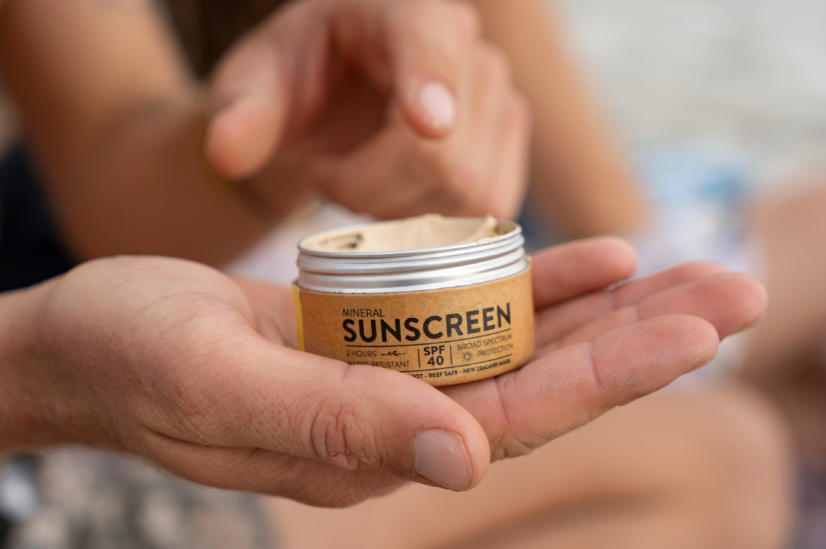 SPF 40 Natural mineral sustainable sunscreen, in plastic free packaging with 2 hours water resistant. New Zealand made 50ml pocket size